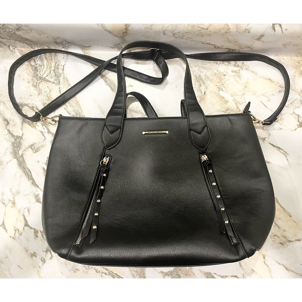 Alexis Bendel Black Leather Crossbody Shoulder Bag Double Zip Pockets Purse